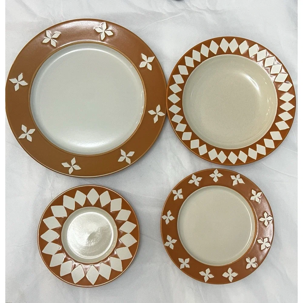 Vtg Pottery Barn Dune Persimmon Dinnerware Set Plates Bowl Mug Saucer MCM Boho